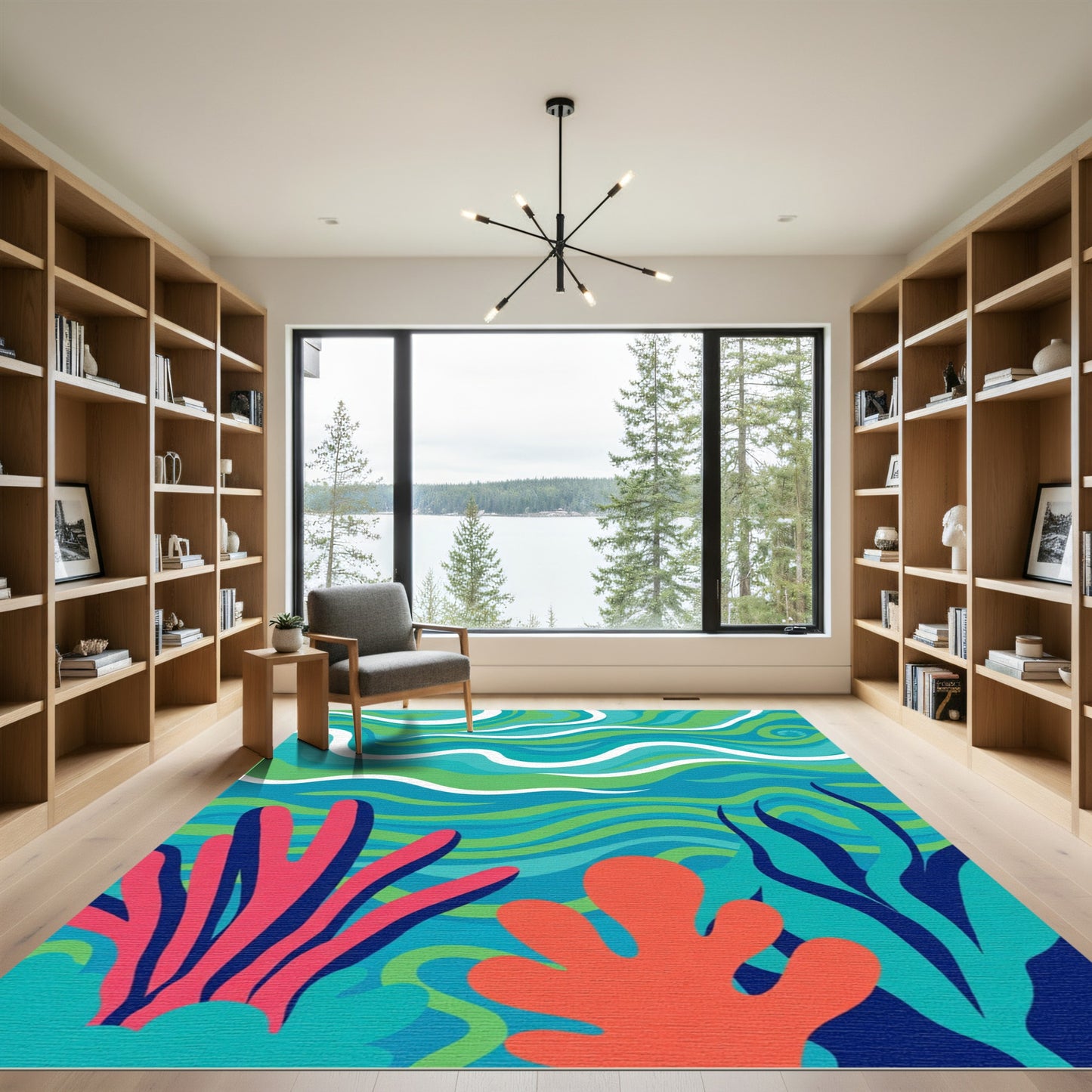 Vibrant Coral Blue Wave Underwater Rug