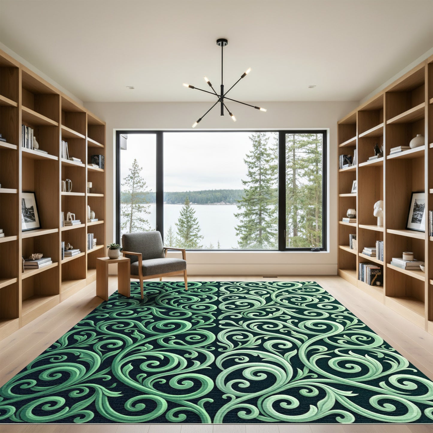 Ethereal Green Filigree Scroll Rug