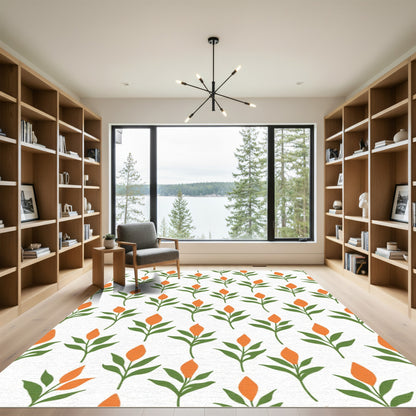 Orange Bud Green Leaf Repeat Rug