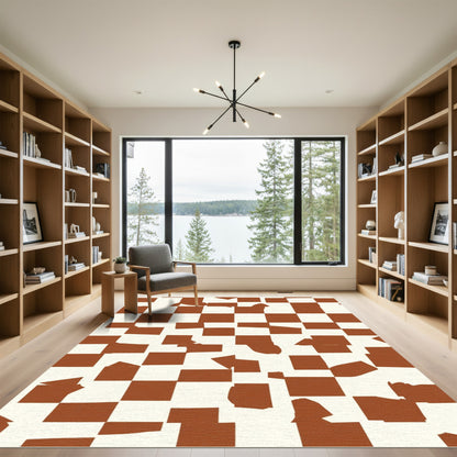 Rustic Brown Checker Abstract Squares Rug