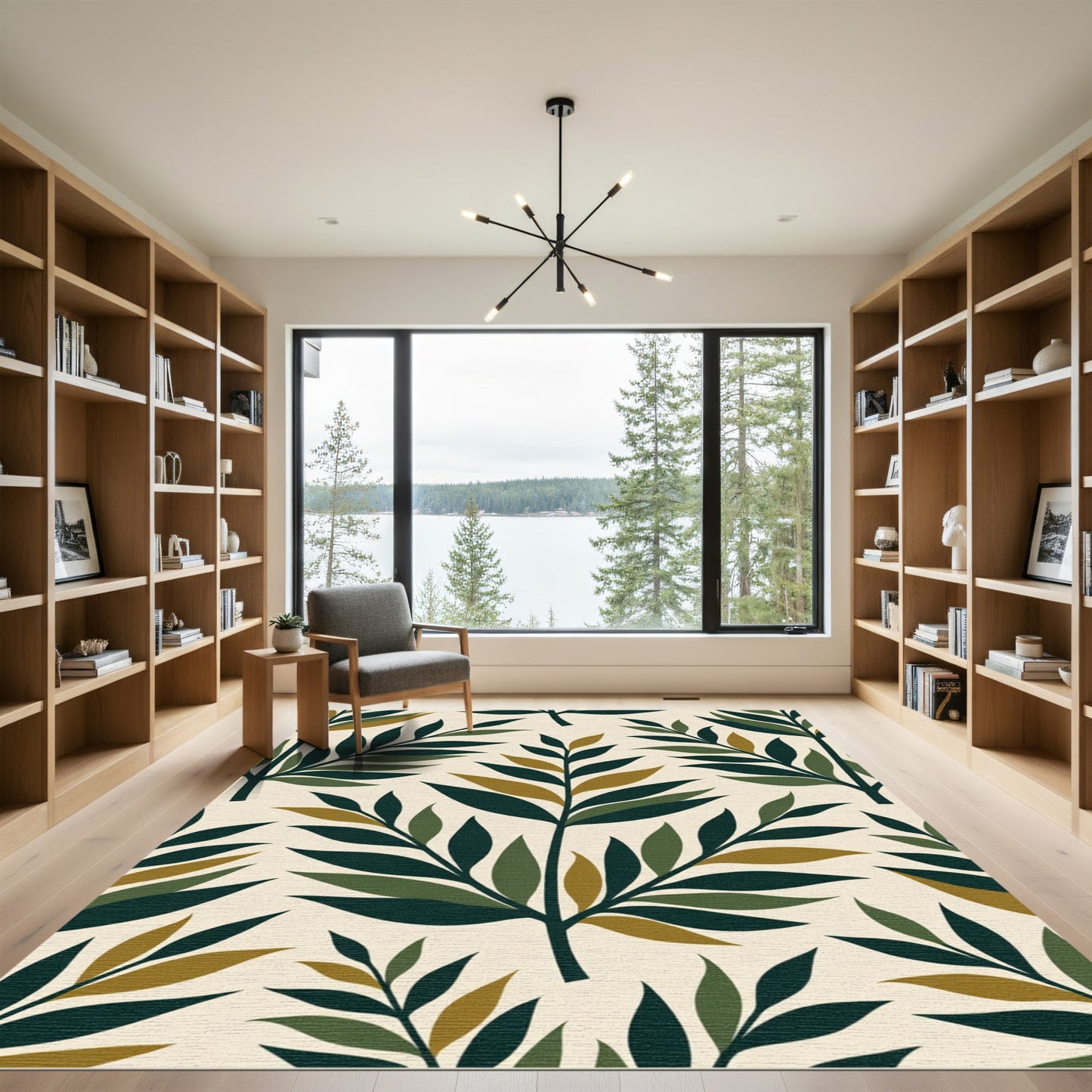 Vintage Green Leafy Branch Composition Rug