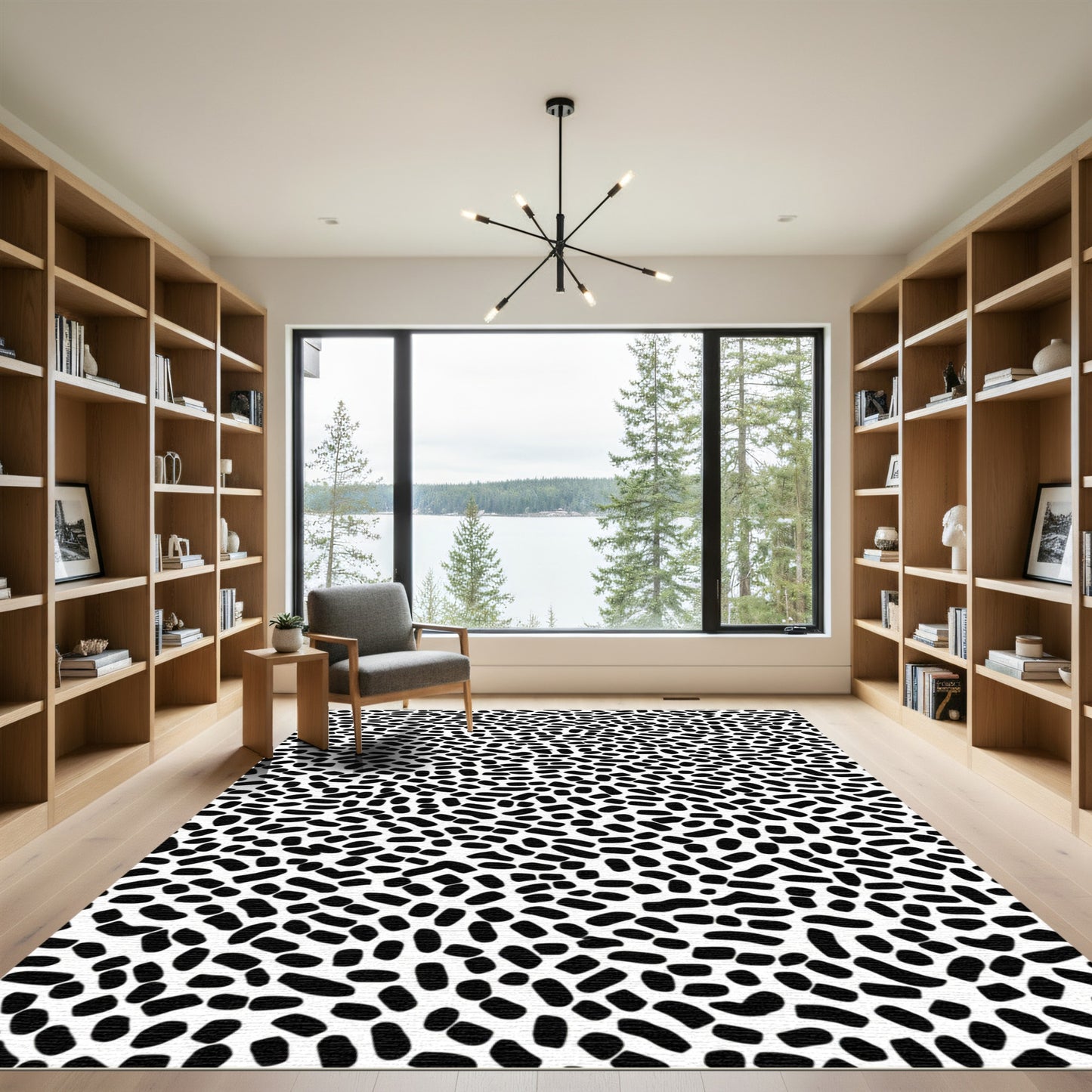 Abstract Black White Organic Spots Rug