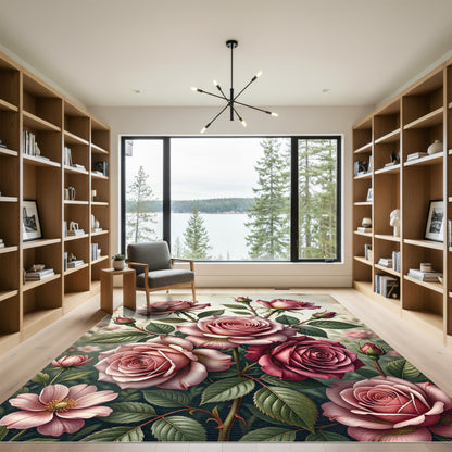 Elegant Pink Rose Botanical Garden Art Rug