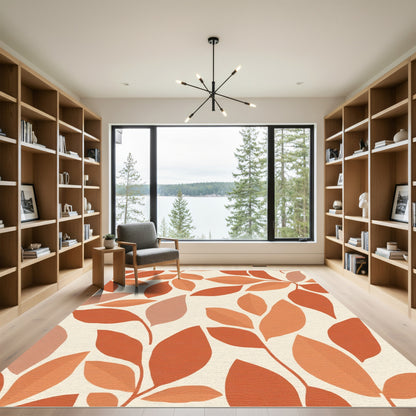 Earthy Terracotta Leaf Branch Art Rug