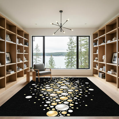 Sophisticated Gold and White Floating Pearl Sphere Rug