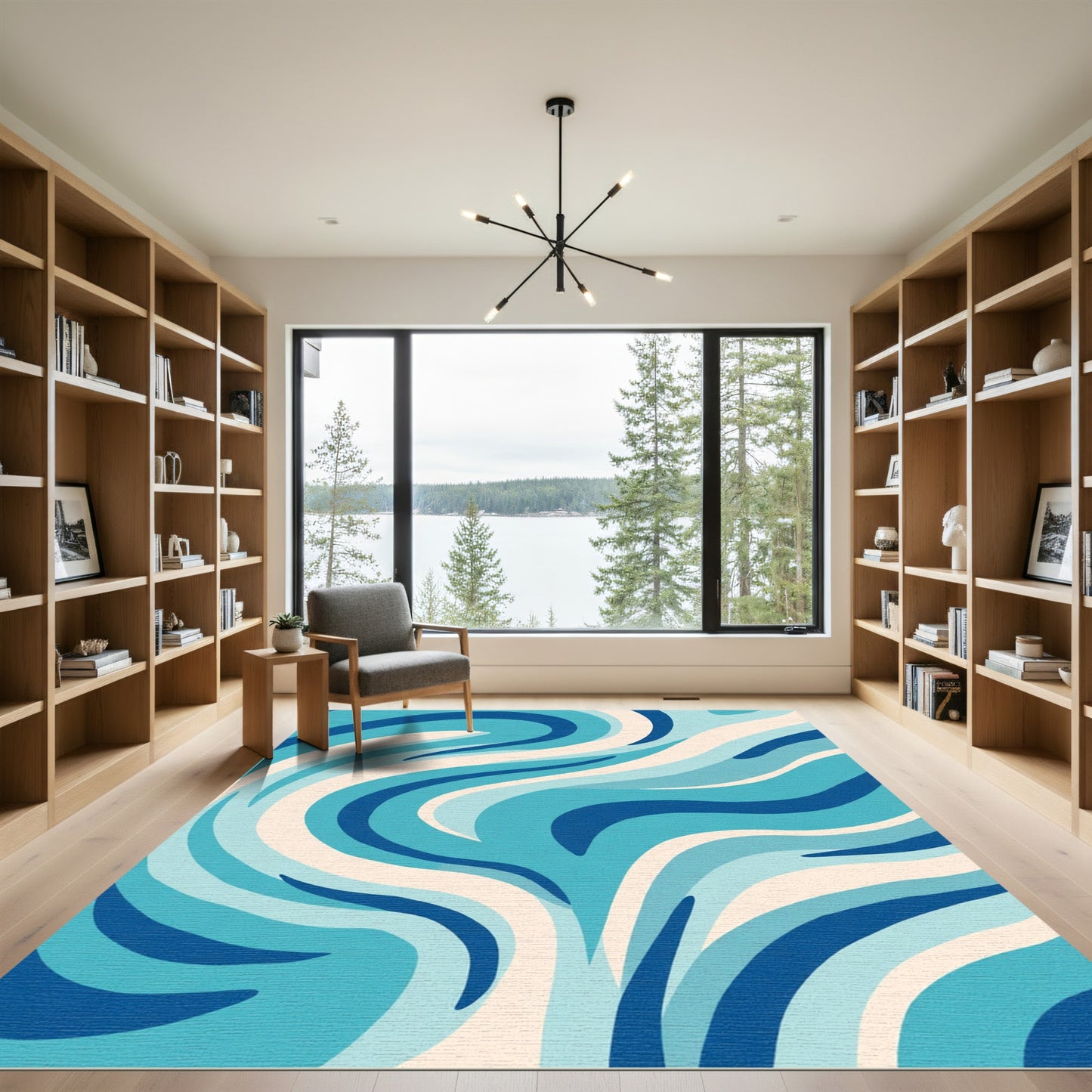 Cool Blue Abstract Swirl Rug