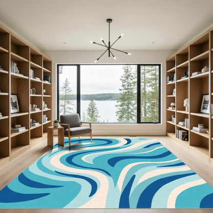 Cool Blue Abstract Swirl Rug