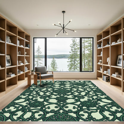 Deep Emerald Floral Intertwine Scroll Rug