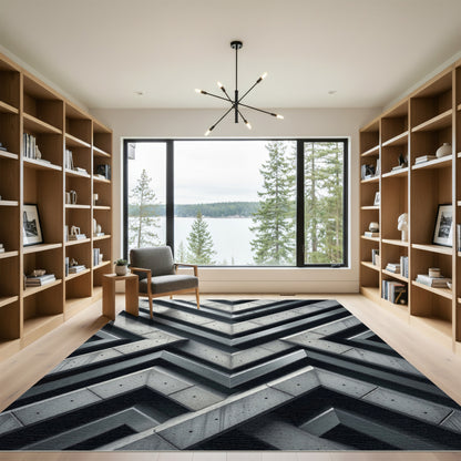 Monochromatic Geometric Concrete Chevron Rug