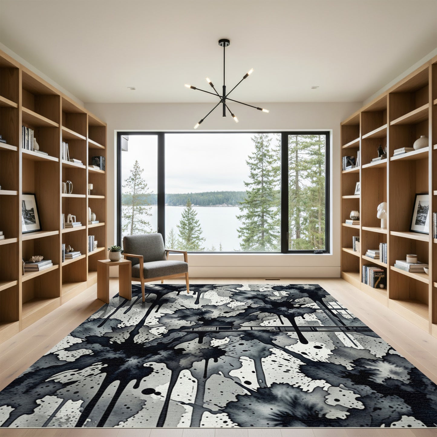 Monochromatic Splatter Ink Drip Rug