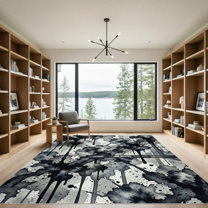Monochromatic Splatter Ink Drip Rug