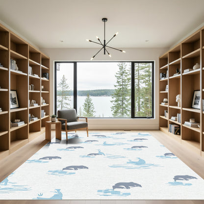 Aqua Seals Leaping Ice Floes Rug