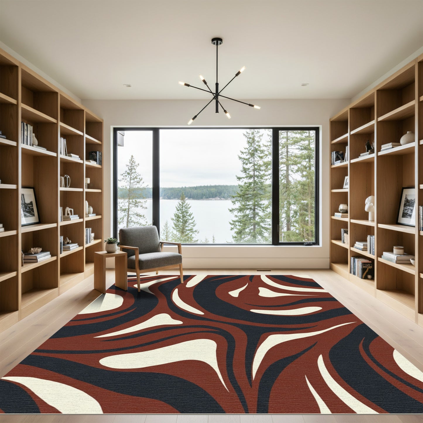 Crimson Navy Swirl Organic Composition Rug