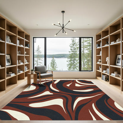 Crimson Navy Swirl Organic Composition Rug