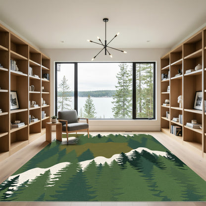 Woodland Evergreen Forest Landscape Rug