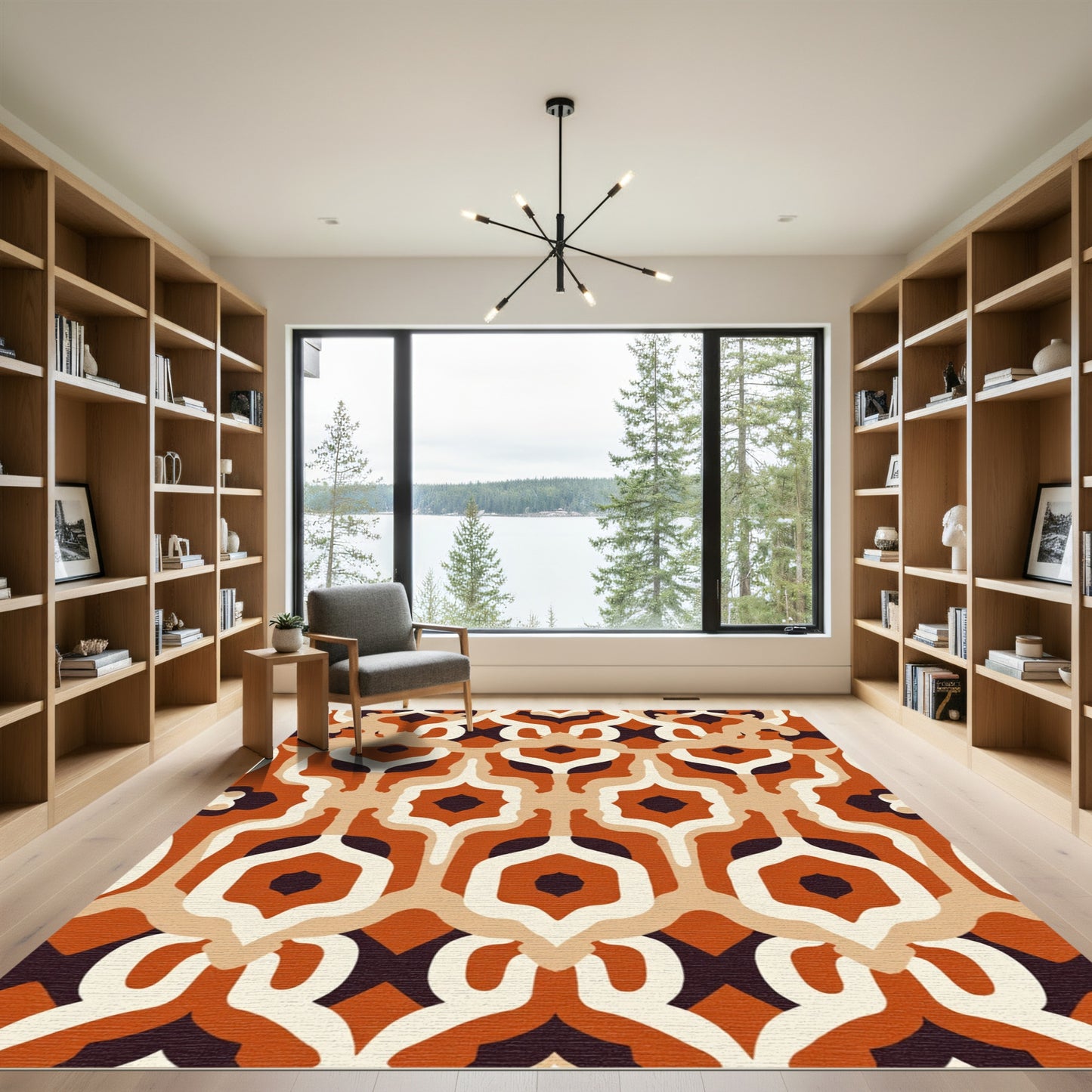 Retro Earthy Arabesque Tile Rug