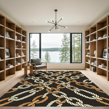 Interlocking Rope Chains Black and Tan Rug