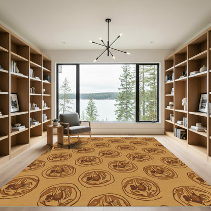 Warm Brown Walnut Halves Repeating Pattern Rug