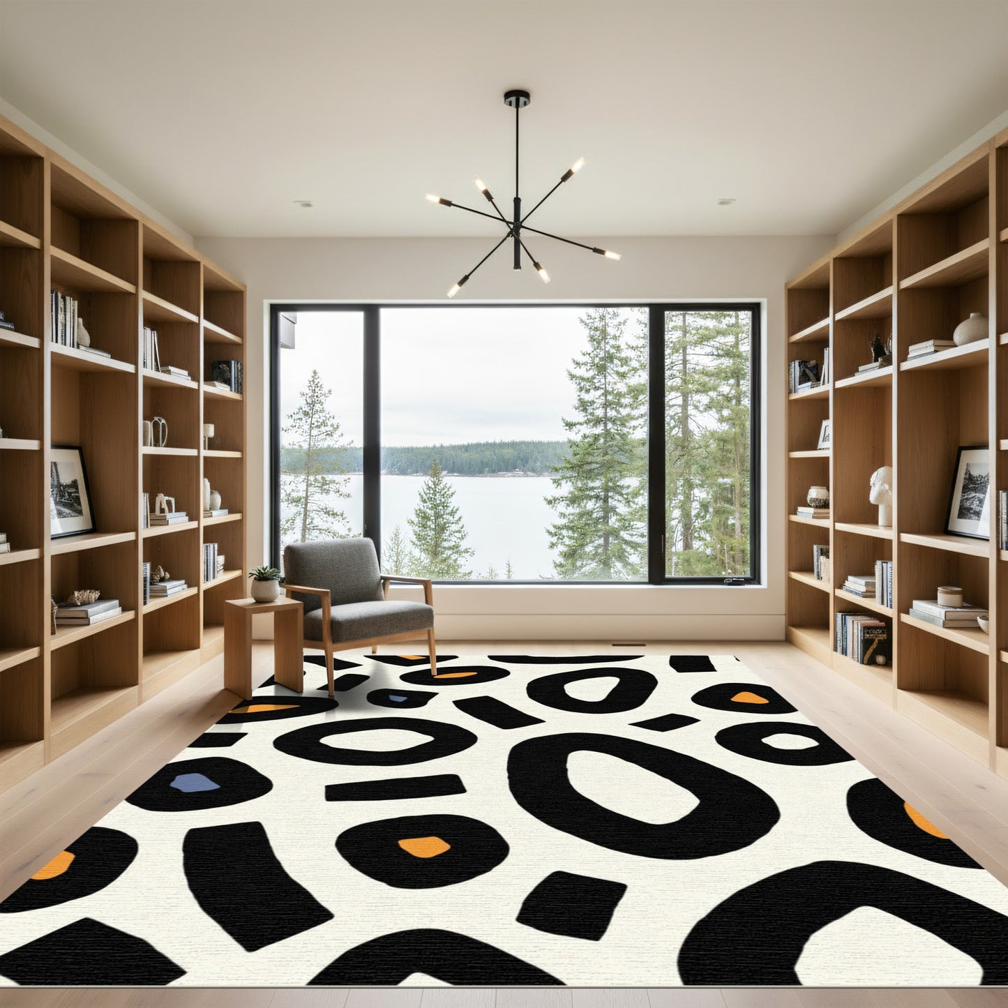 Abstract Black Orange Blue Blobs Rug