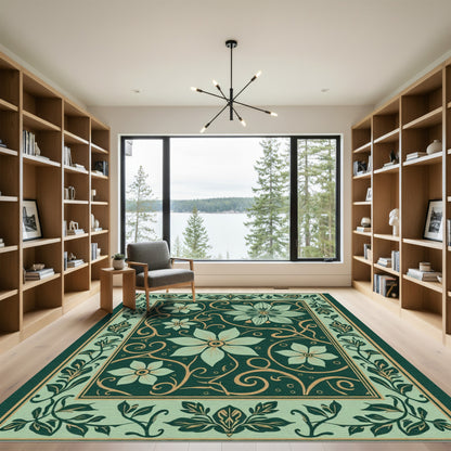 Jade Botanical Vine Scroll Rug