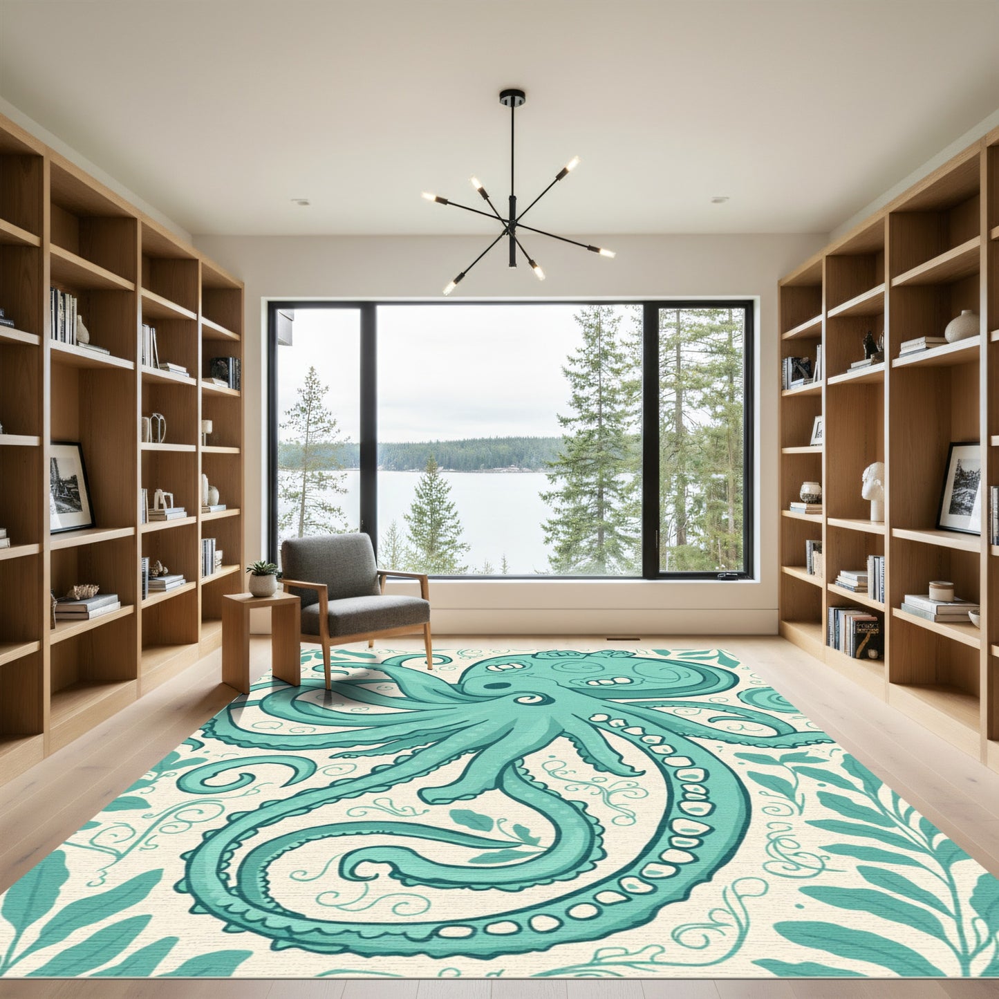 Oceanic Teal Octopus Swirl Rug