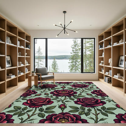 Vintage Burgundy Rose Botanical Garden Rug