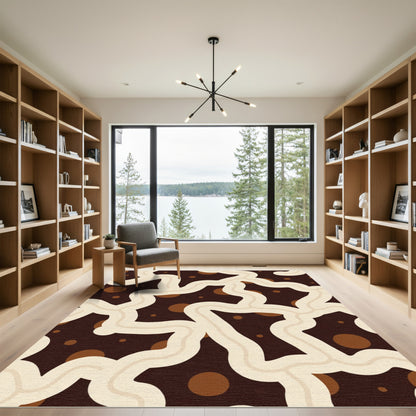 Cream Wavy Lines Brown Spots Rug