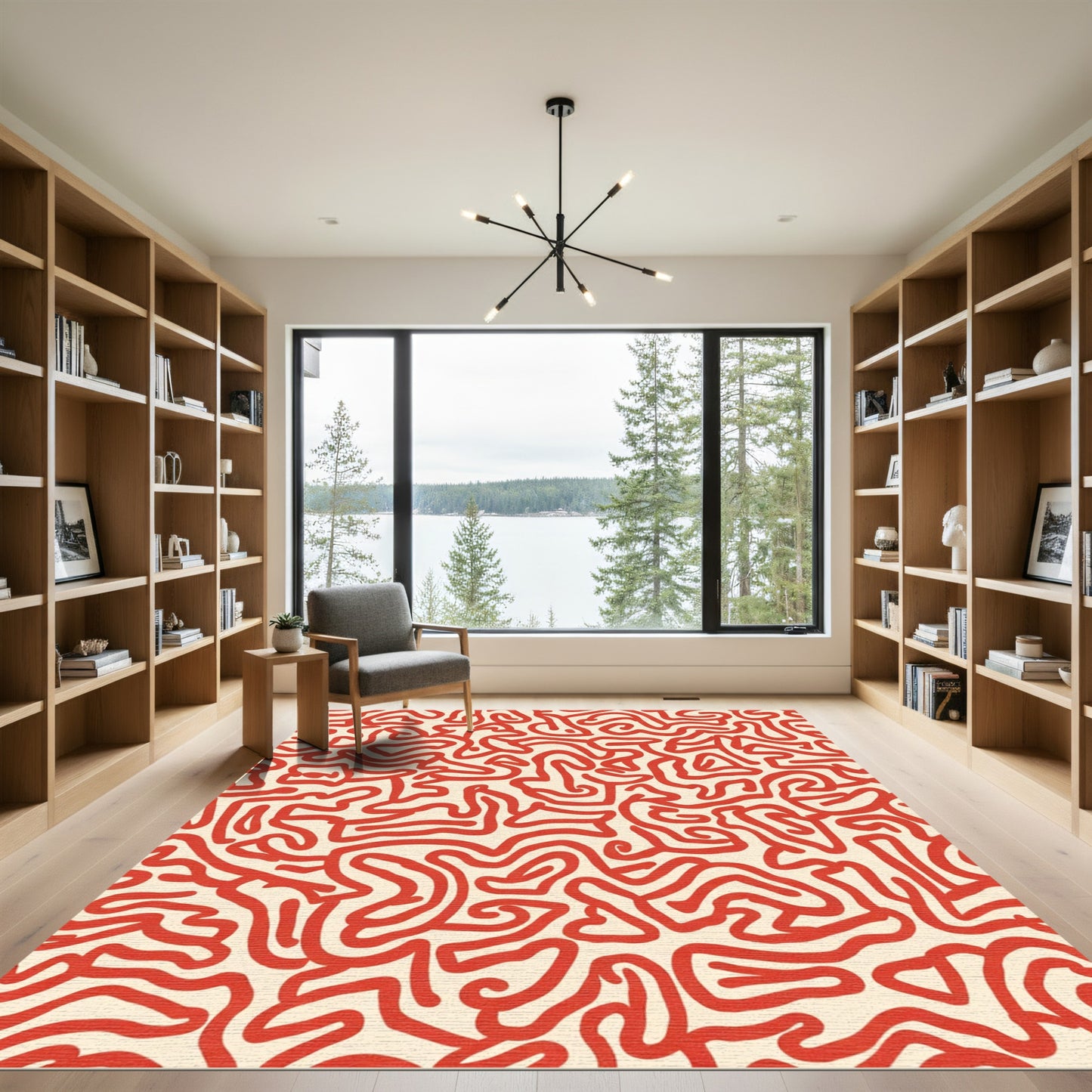 Crimson Abstract Organic Lines Rug