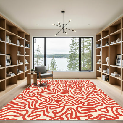 Crimson Abstract Organic Lines Rug