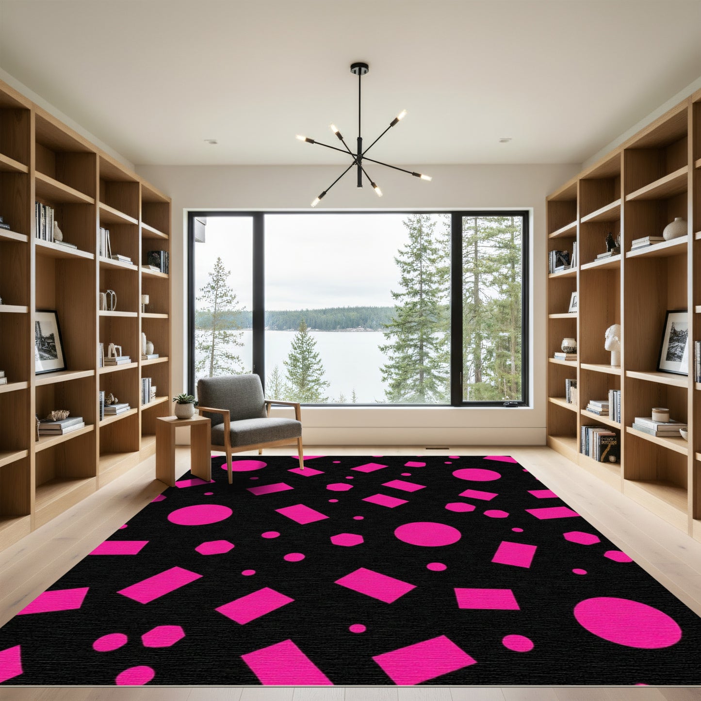 Vibrant Pink Geometric Shapes Pattern Rug