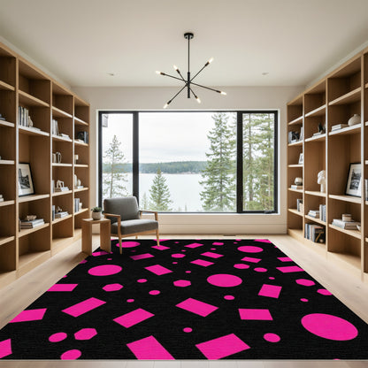 Vibrant Pink Geometric Shapes Pattern Rug