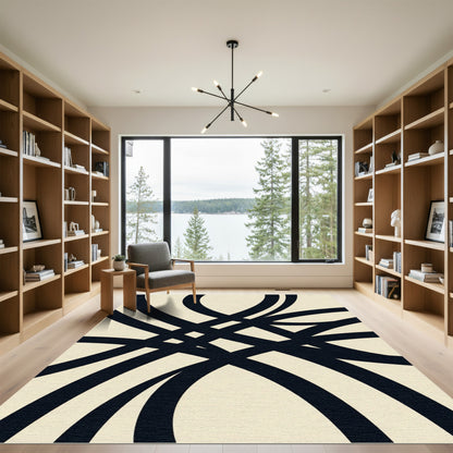Minimalist Black and Cream Intertwining Lines Rug
