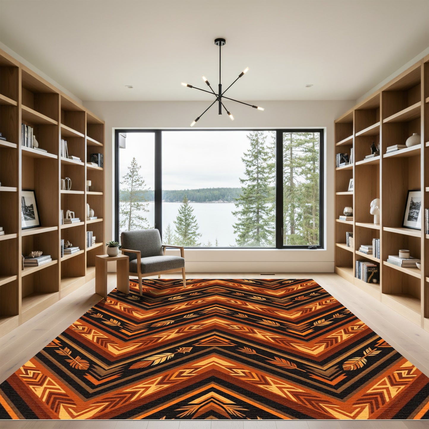 Earthy Chevron Arrow Feather Boho Art Rug