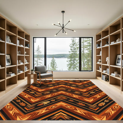 Earthy Chevron Arrow Feather Boho Art Rug