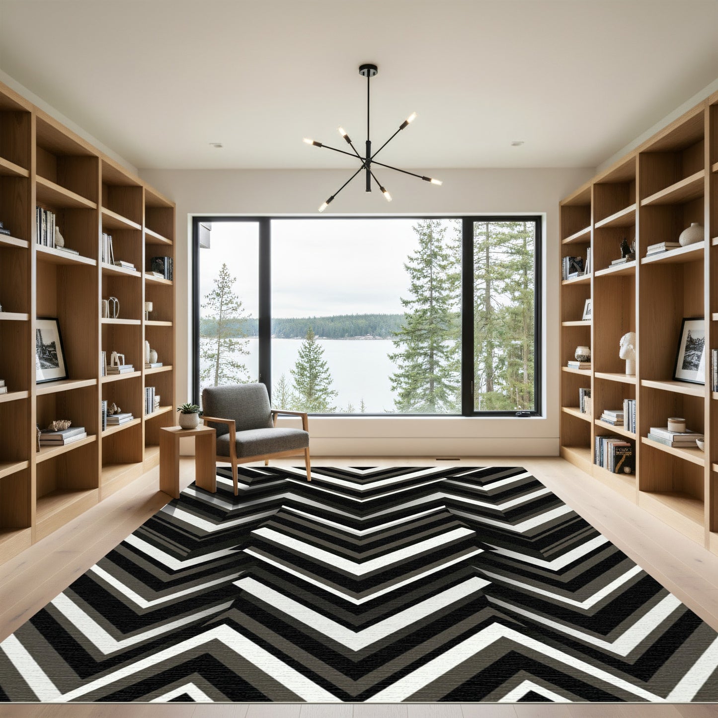 Bold Monochrome Zigzag Geometric Rug