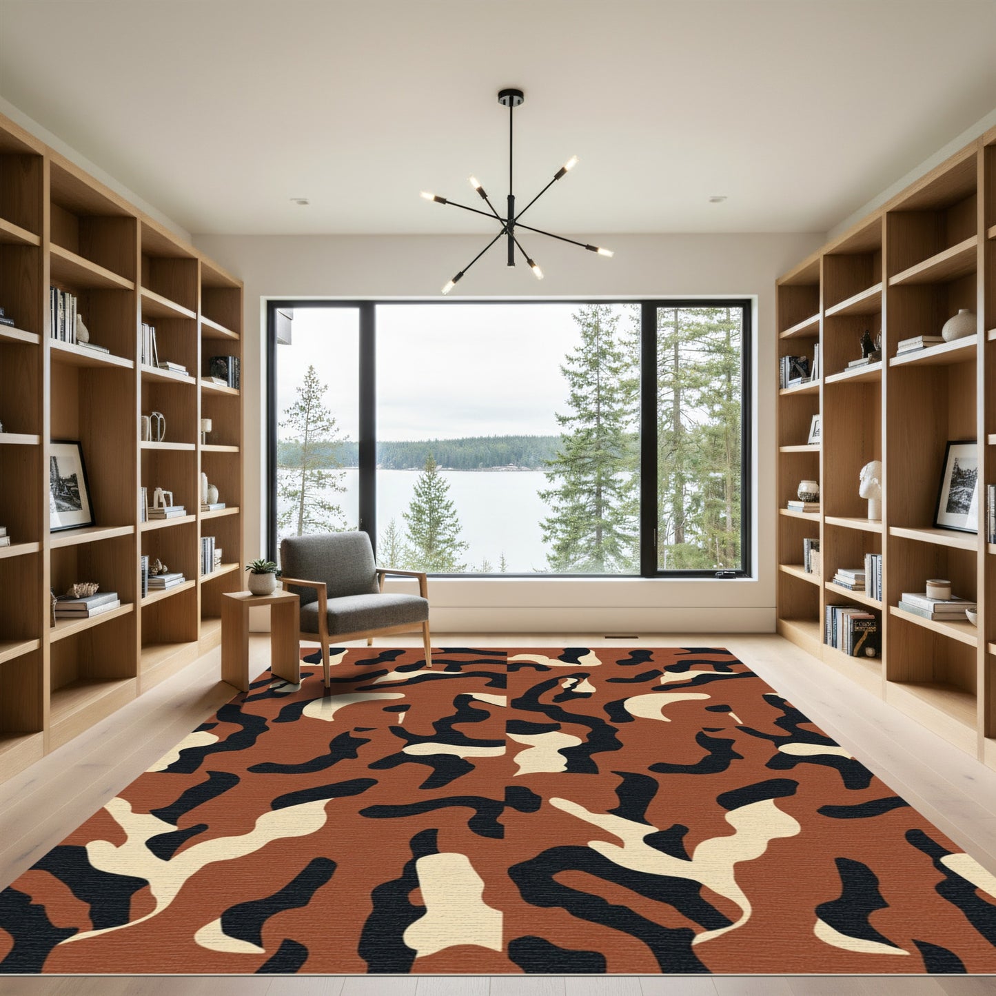 Brown Black Cream Camouflage Shapes Rug