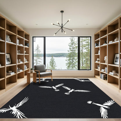 White Birds Flying In Night Sky Rug