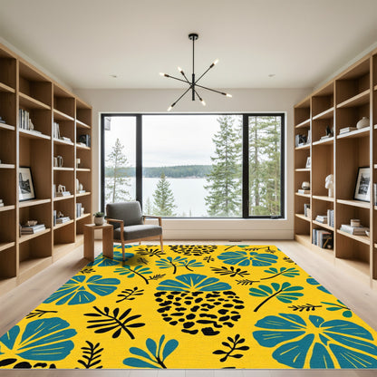Exotic Teal and Black Floral Leopard Rug