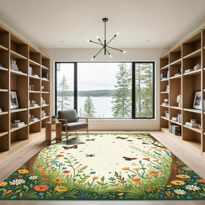 Whimsical Garden Butterflies And Bees Rug