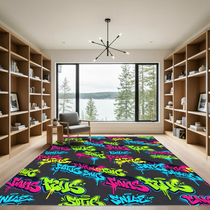 Vibrant Neon Graffiti Street Art Rug