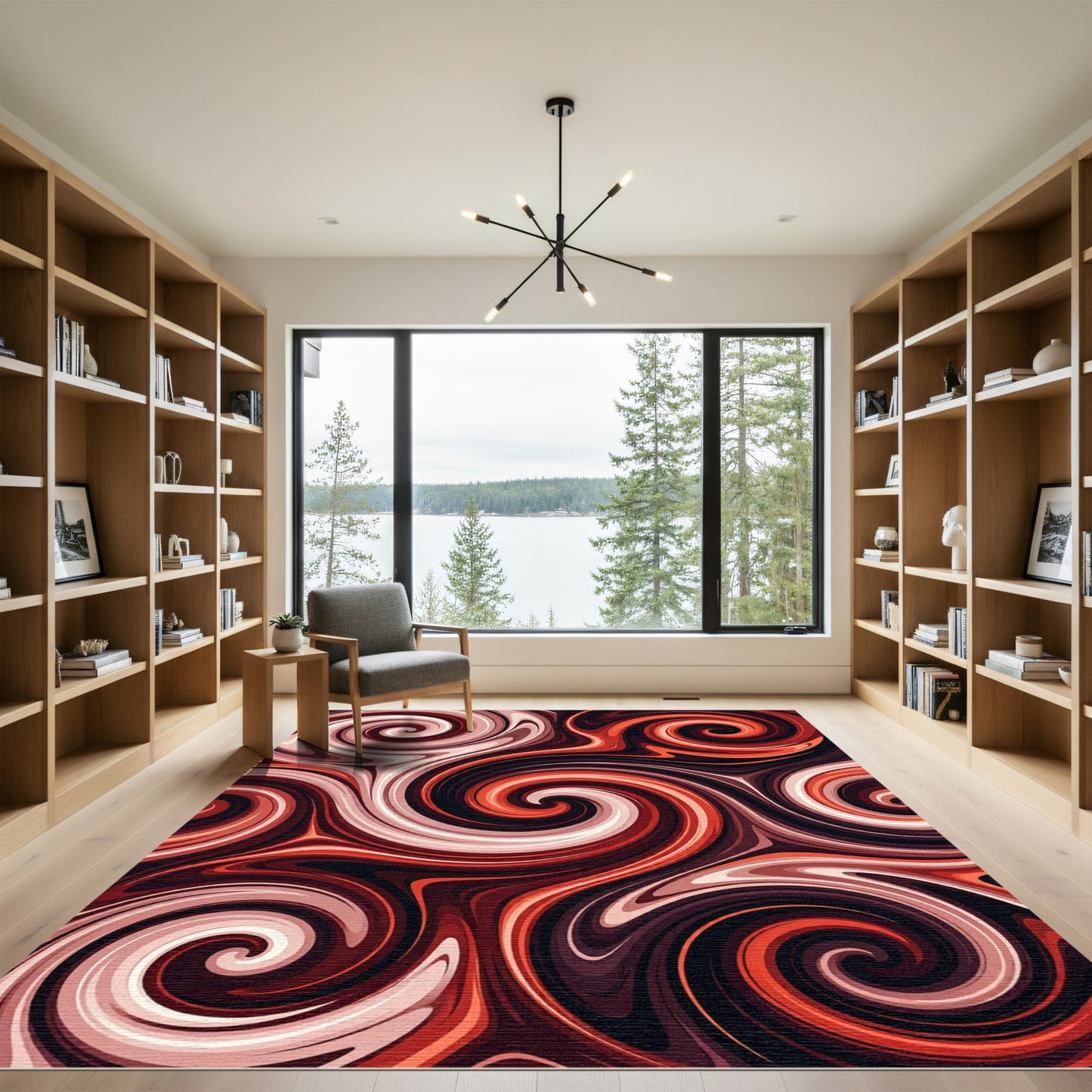 Fiery Red Swirl Abstract Composition Rug