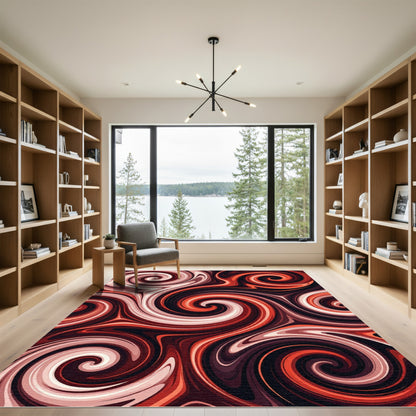 Fiery Red Swirl Abstract Composition Rug