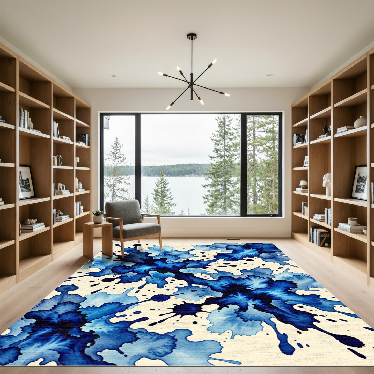 Deep Blue Watercolor Abstract Ink Splatter Rug