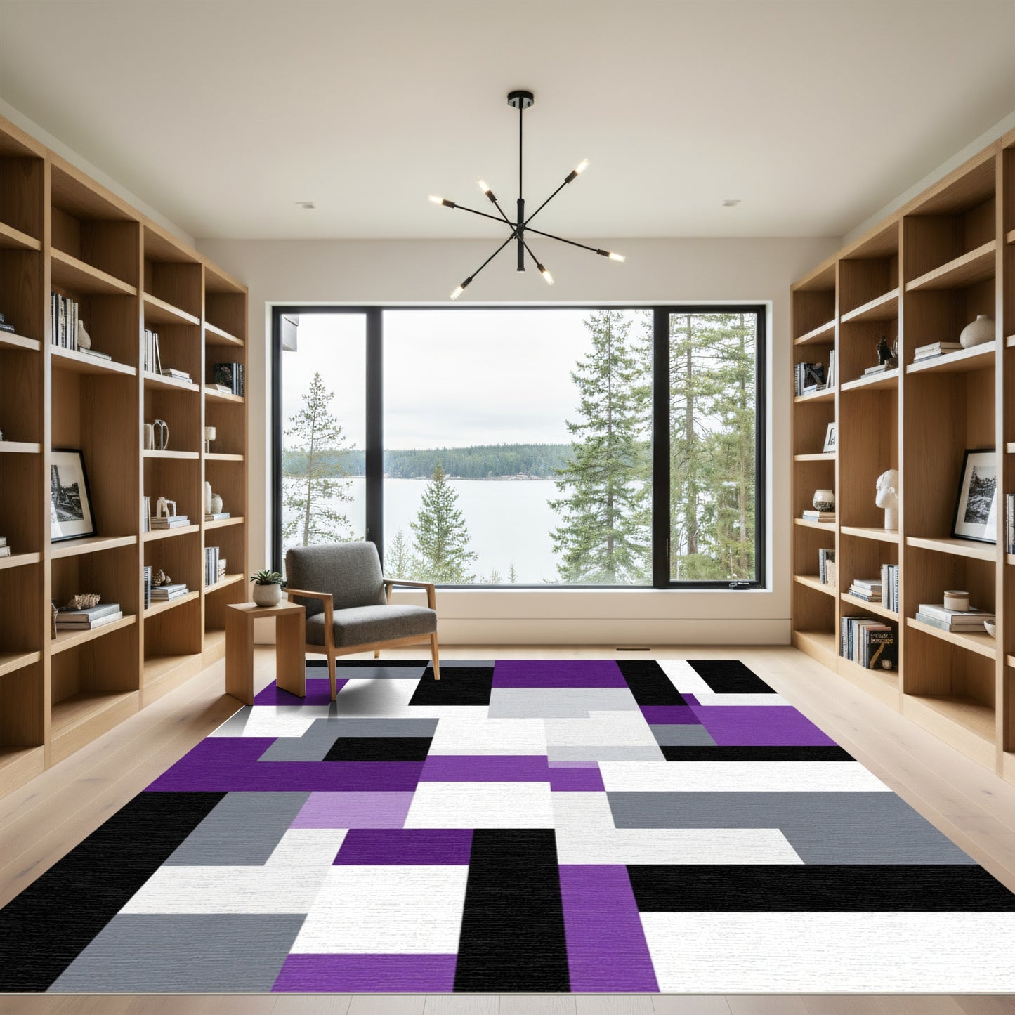 Abstract Purple Gray Black Rectangles Rug