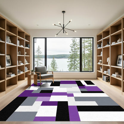 Abstract Purple Gray Black Rectangles Rug