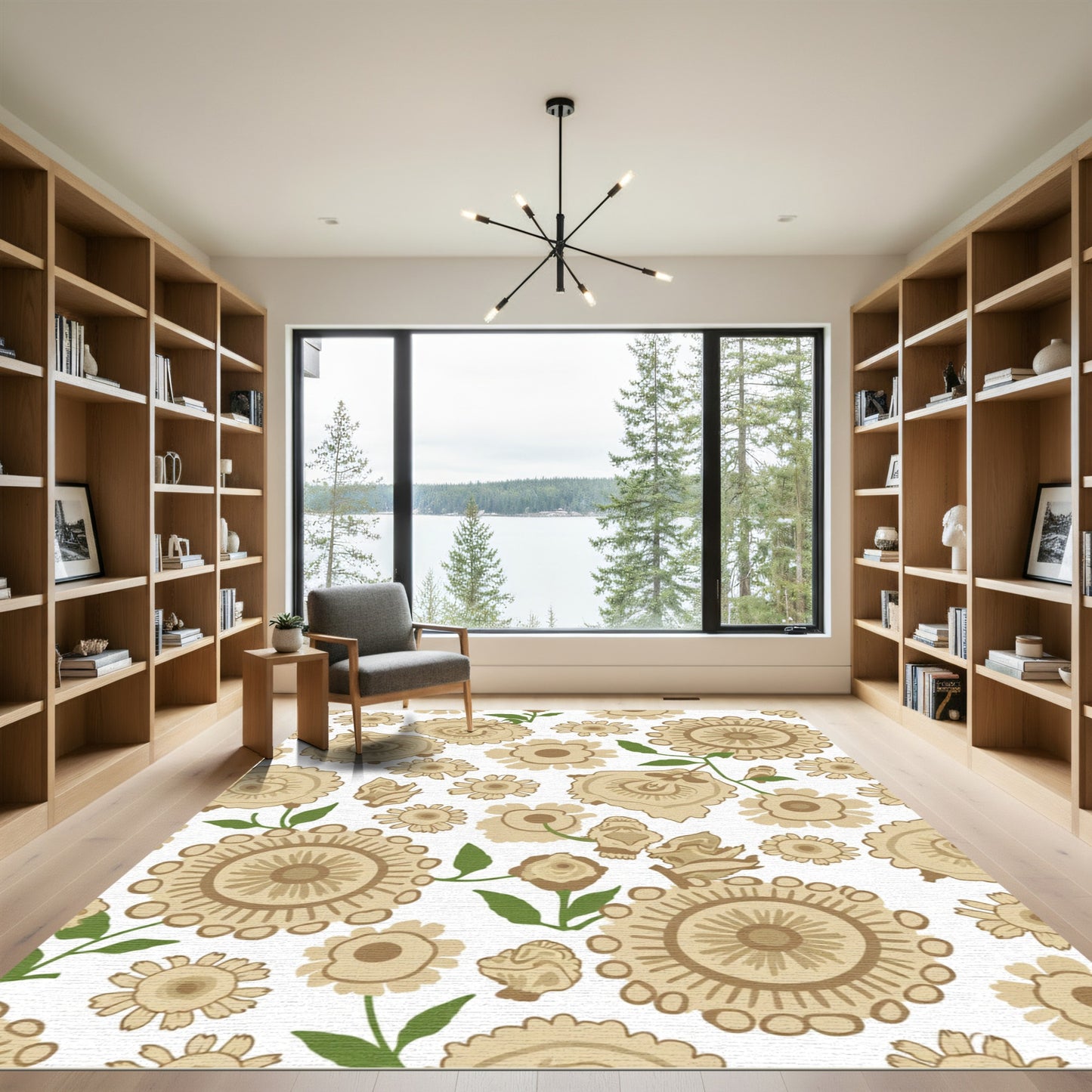 Textured Tan Floral Garden Rug