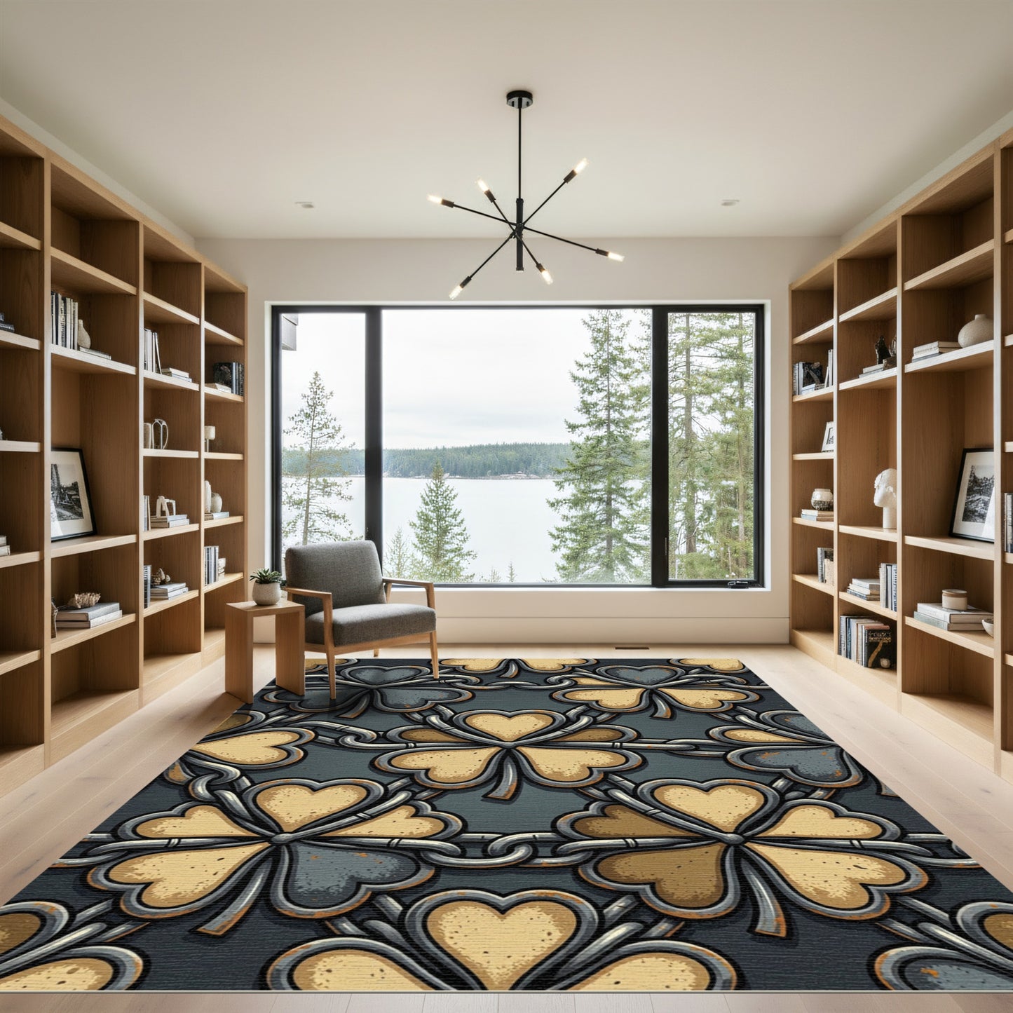 Industrial Metallic Clover Chain Link Art Rug