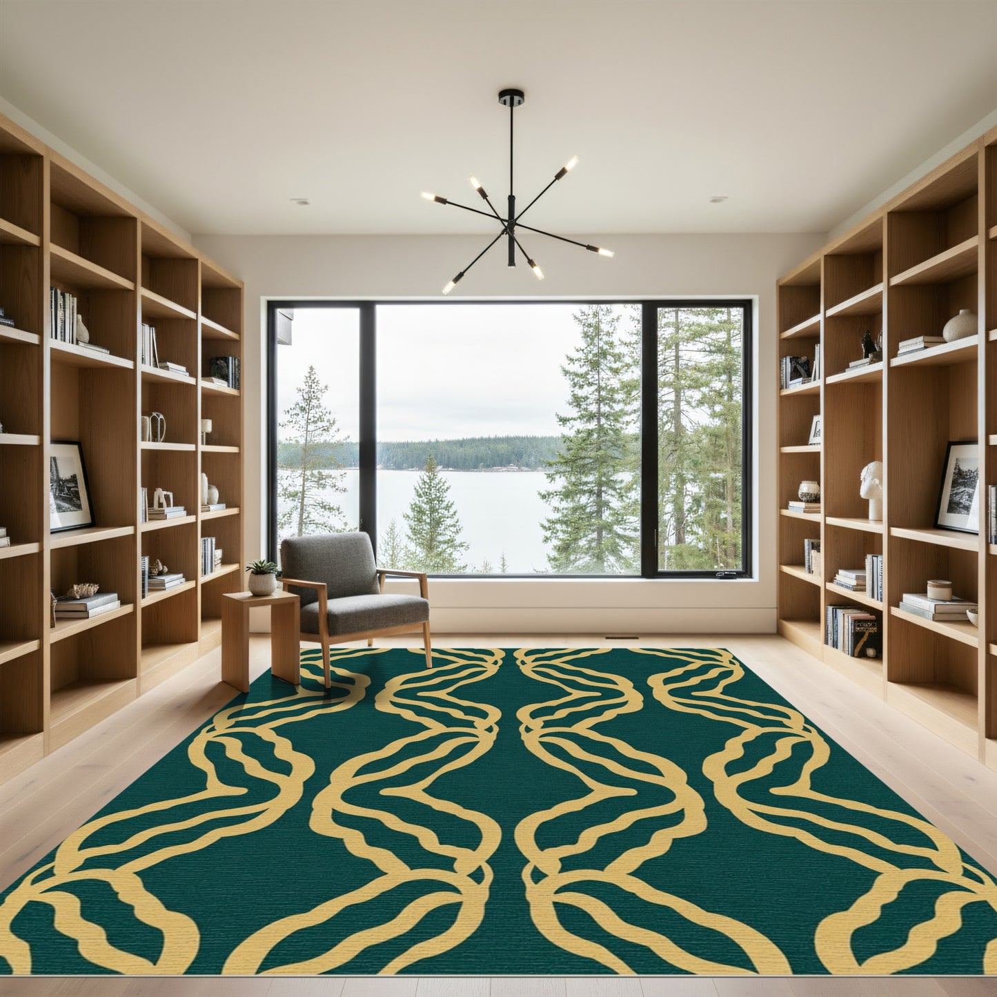 Gold Winding Chain Emerald Pattern Rug