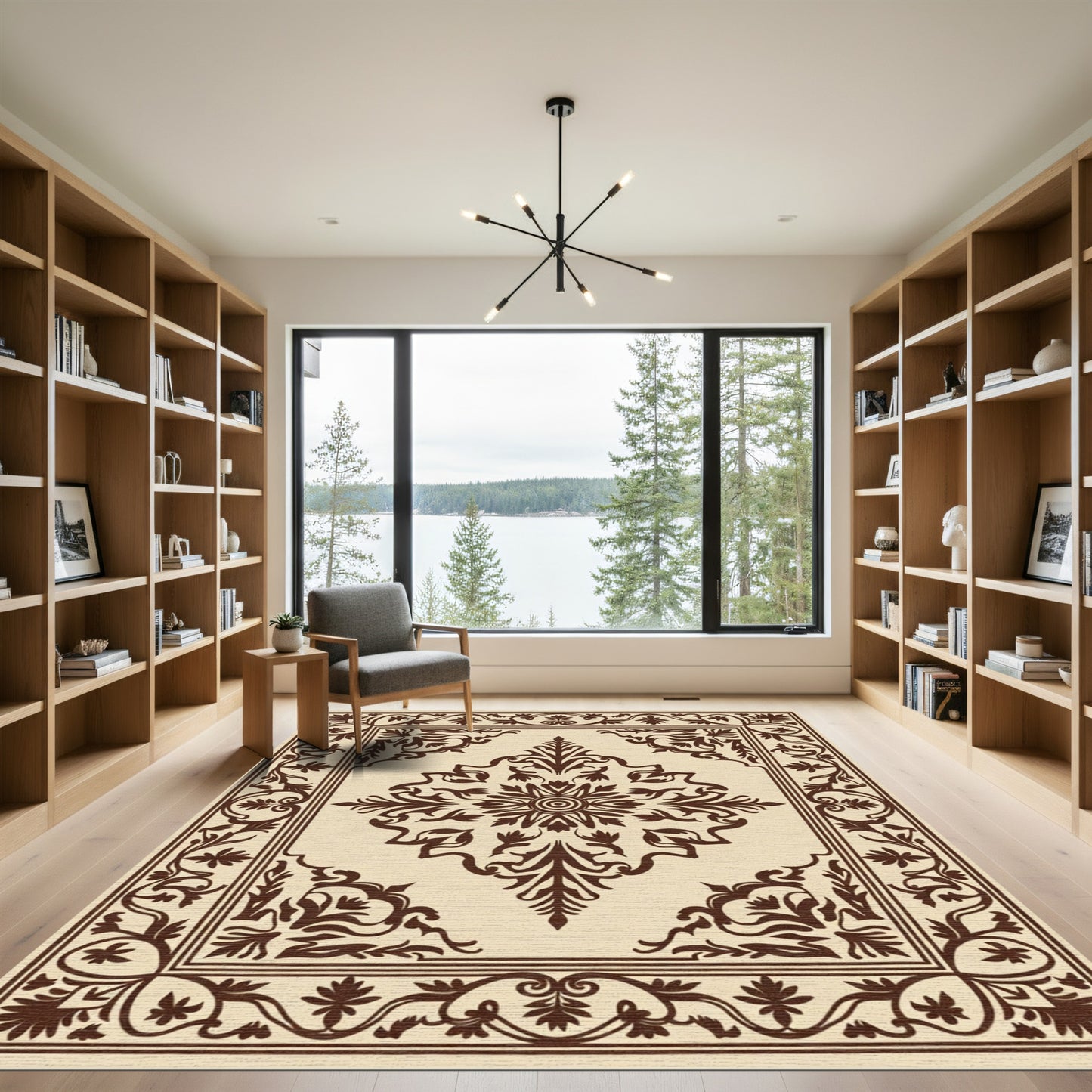 Brown Ornamental Floral Medallion Rug