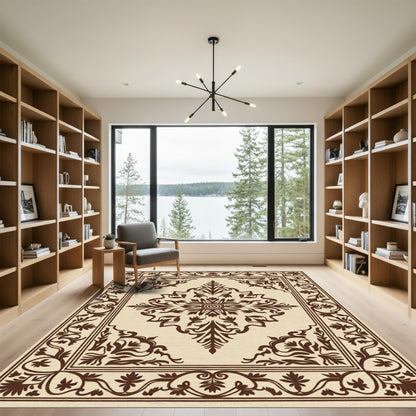 Brown Ornamental Floral Medallion Rug